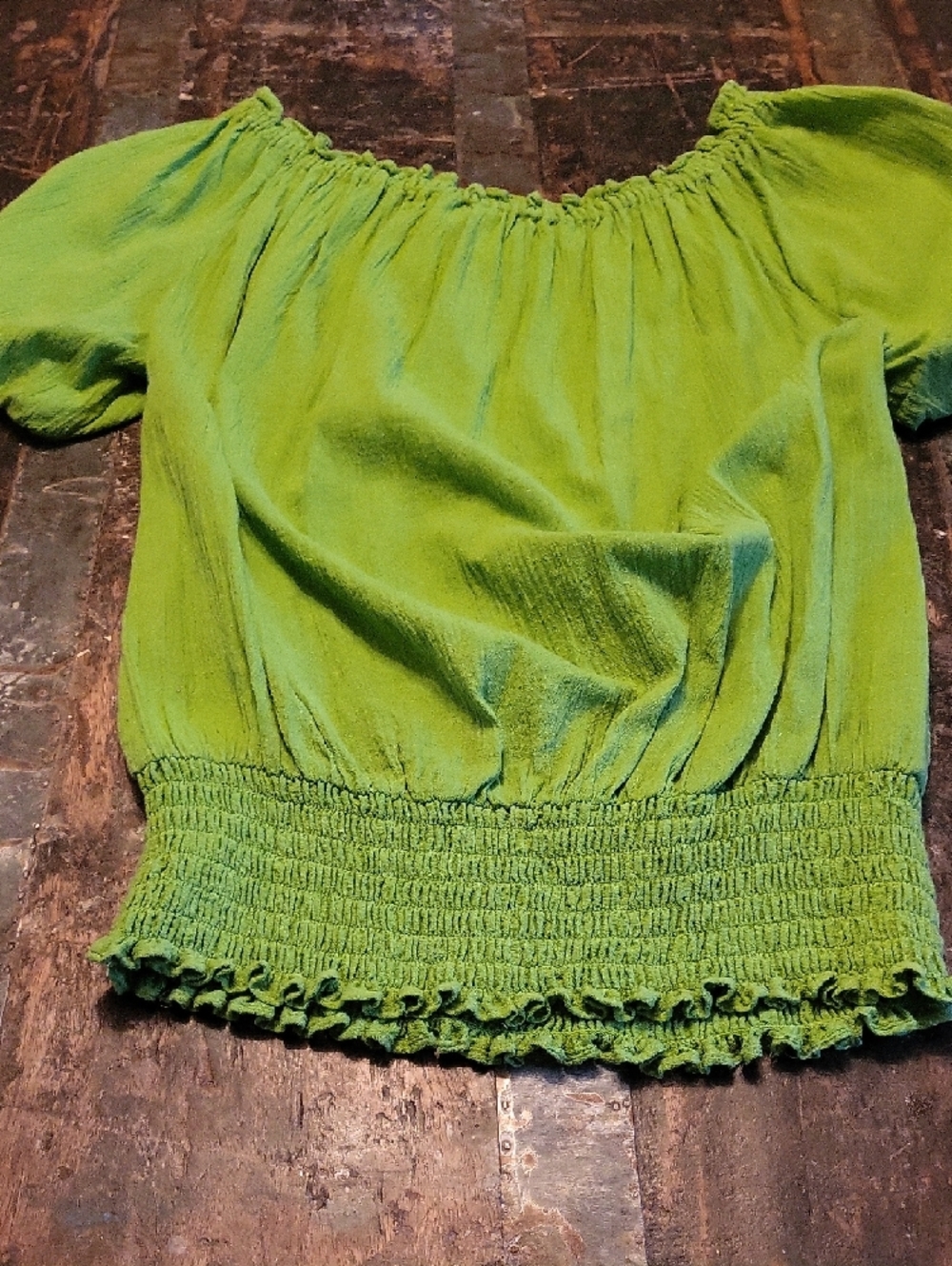 MICHAEL Michael Kors Bright Green Off-Shoulder Smocked-Hem Tunic Vintage - Picture 3 of 3